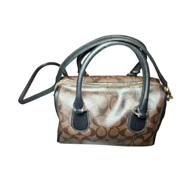 VTG COACH F34084 SIGNATURE MINI BENNETT SATCHEL BROWN/BLACK WITH DOUBLE HANDLES - Picture 15 of 16